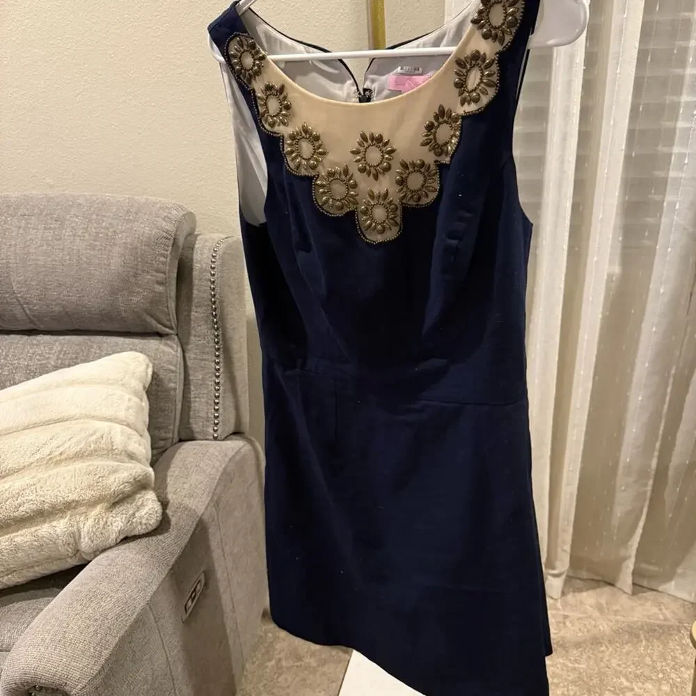Lilly Pulitzer True Navy Wythe Beaded Sleeveless Dress